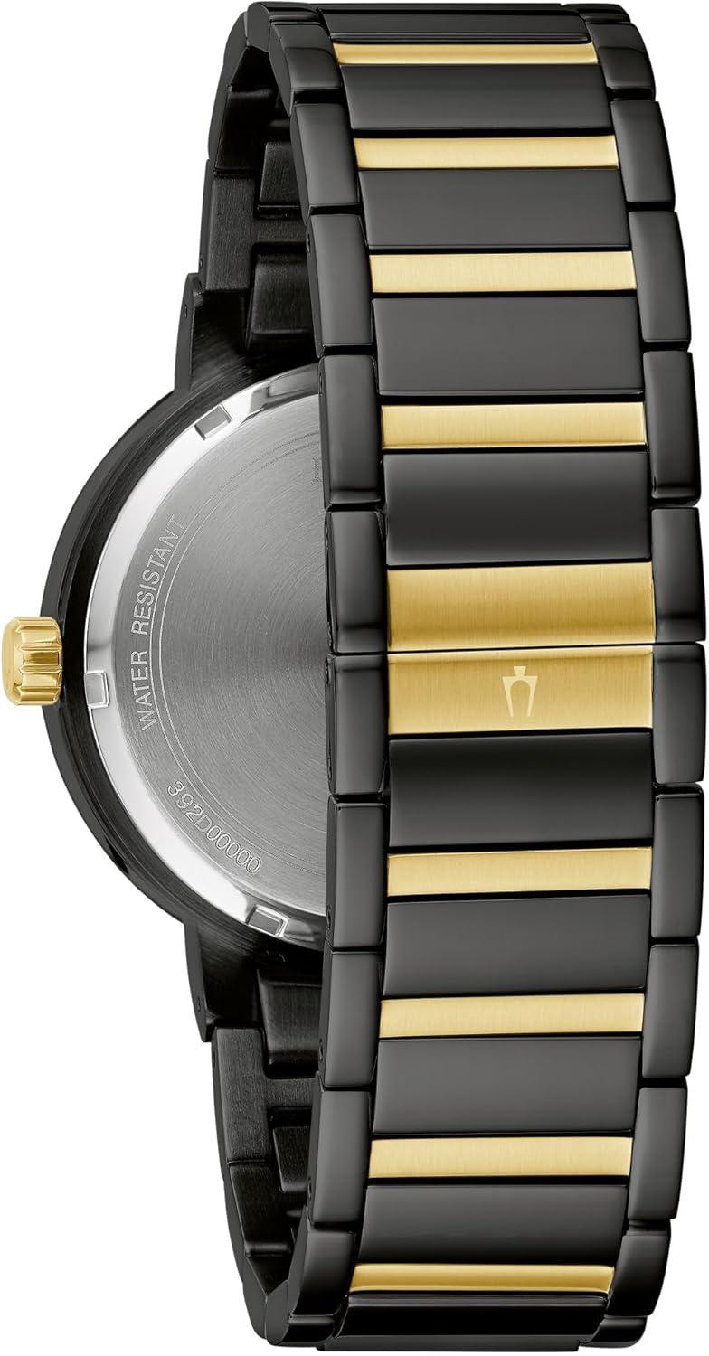 imageBulova Mens Quartz Modern Bulova IonPlated TwoTone Stainless SteelBlack GoldTone Dial