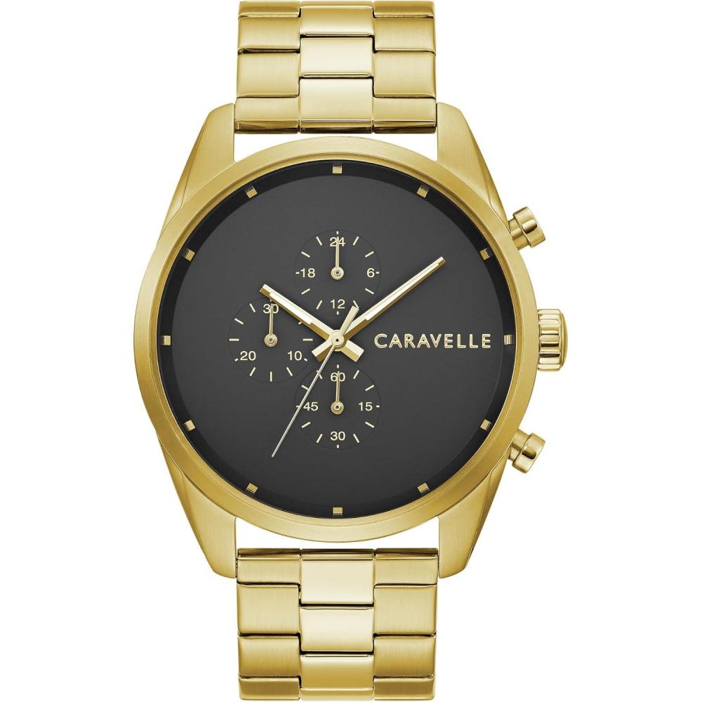 imageCaravelle Mens min Max 6Hand Chronograph Watch GoldTone Stainless Steel 44mm Model 44A113