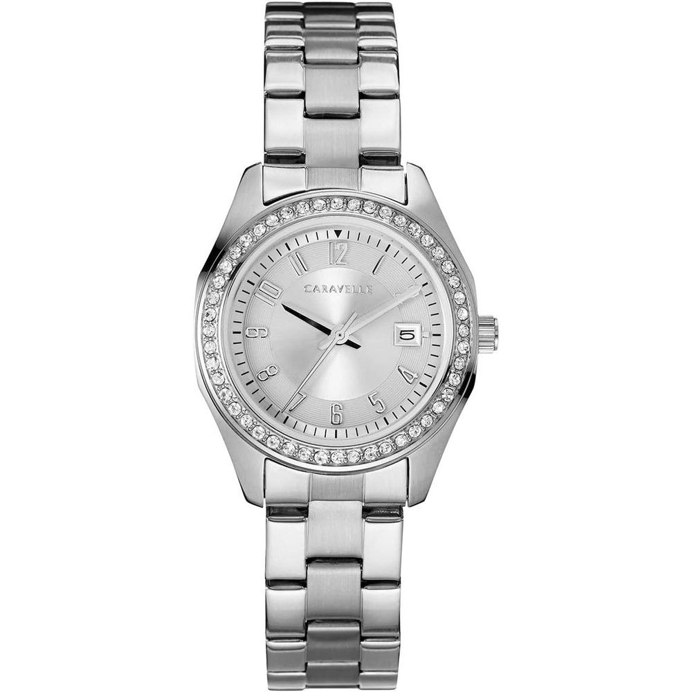 imageCaravelle by Bulova Ladies Petite Sport 3Hand Date Watch Crystal Accents Arabic Markers 28mmSilver