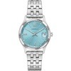 Caravelle by Bulova Ladies’ Classic Dress Coin-Edge 3-Hand Day-Date Quartz Watch(Silver/Turquoise)
