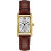 Caravelle by Bulova Ladies’ Dress 3-Hand Quartz Watch, Rectangle Case, Roman Numeral, Curved Mineral(Brown Strap/Gold Tone)