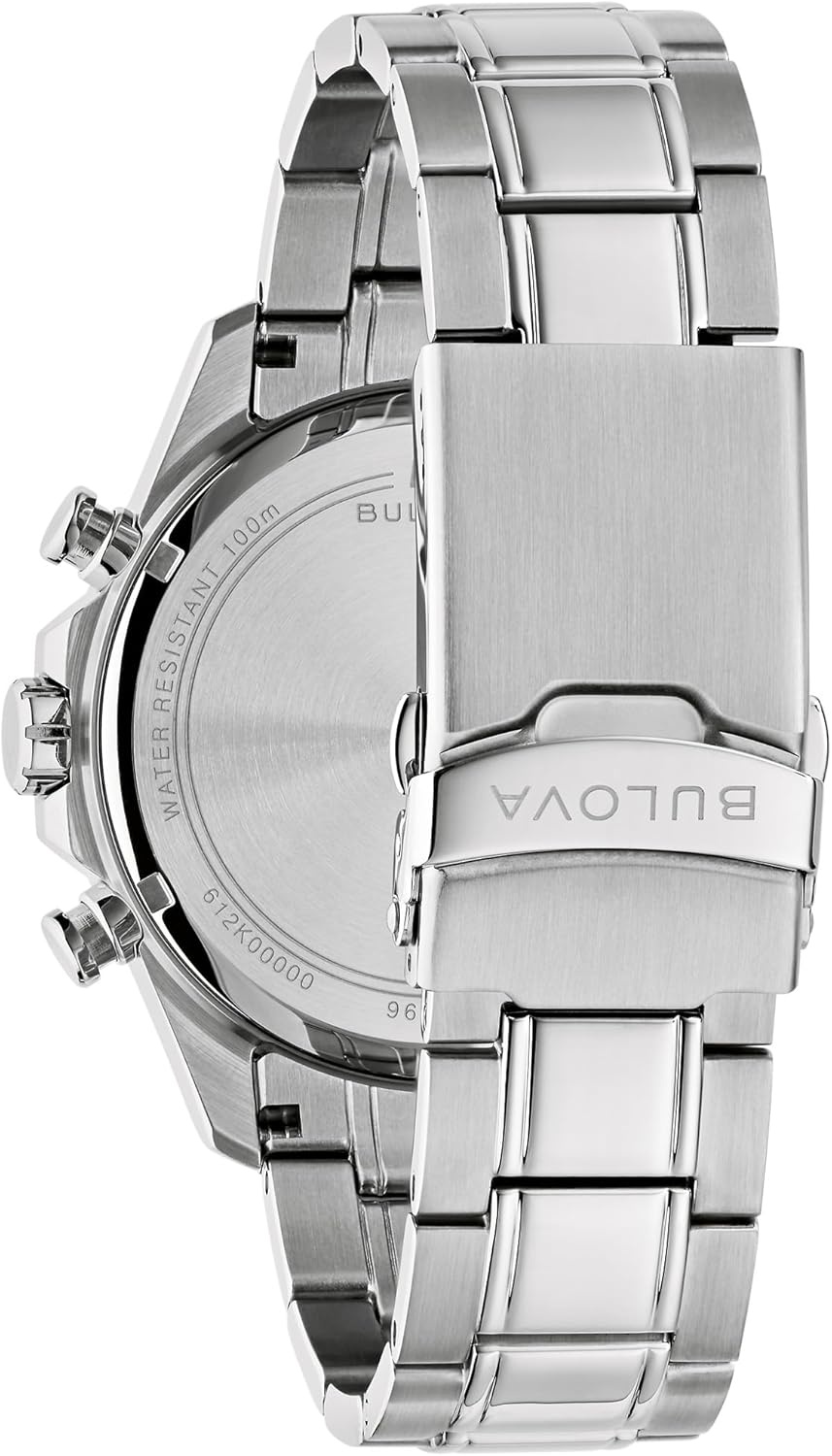 imageBulova Mens Quartz Chronograph Series B 44mm SilverTone Stainless Steel Case amp Teal Dial Style 96B487