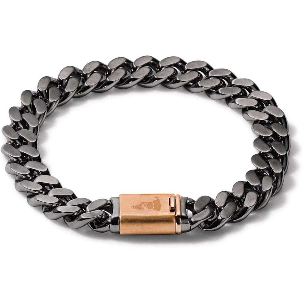 imageBulova Mens Latin GRAMMY Grey Stainless Steel Chain Link Bracelet with Rose Gold ClaspSmall