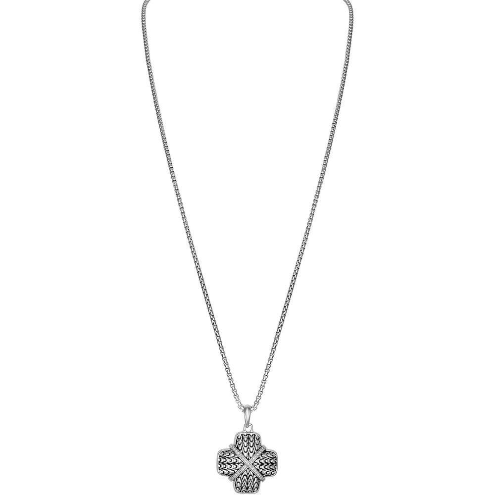 imageBulova Jewelry Mens Sterling Silver Rounded Box Link Necklace amp Cross Amulet with 31 White Diamonds 24 to 26 Adjustable Length Style BVP1090WSSC4