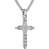 Men’s Sterling Silver Rounded Box Link Necklace & Rhodium-Plated Sterling Silver Cross Pendant with 20 White Diamonds, 24″ to 26″ Adjustable Length (Style: BVP1085-WSQ7)