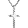Men’s Sterling Silver Rounded Box Link Necklace & Rhodium-Plated Sterling Silver Cross Pendant with 20 White Diamonds, 24″ to 26″ Adjustable Length (Style: BVP1085-WSQ7)