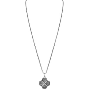 Bulova Jewelry Men’s Sterling Silver Rounded Box Link Necklace & Cross Amulet with 31 White Diamonds, 24″ to 26″ Adjustable Length (Style: BVP1090-WSSC4)