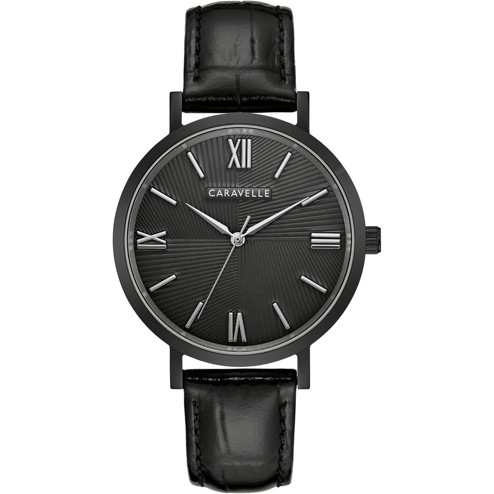image:imageCaravelle by Bulova Mens Dress 3 Hand Quartz Leather Strap Watch Stainless Steel Case 40mmBlack