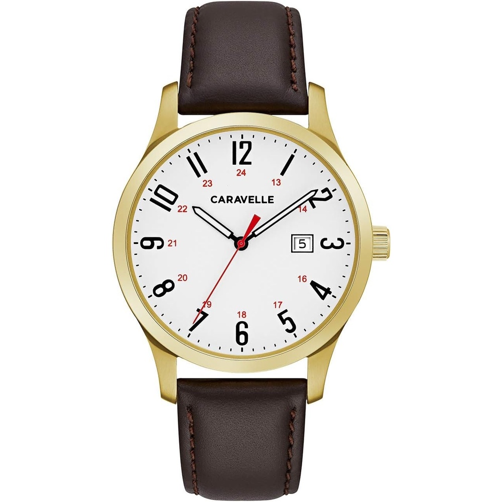 image:imageCaravelle by Bulova Traditional Quartz Mens Watch Stainless Steel with Brown Leather Strap GoldTone Model 44B116