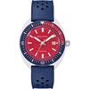 Bulova Men’s Quartz Snorkel – America 250th Sail 4th Special Edition: 41mm White Hybrid-Ceramic Case with a Blue Rubber Strap & Red Dial (Style: 98B474)