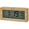 Bulova Brookside LCD Alarm Clock B1375 | Natural Bamboo Case with Temperature & Humidity Display | Quartz Movement | Battery Operated | Touch Light & Weekender Alarm