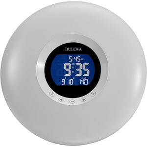 Bulova Multi-Wake Alarm Clock B1377 | Sunrise Simulator with FM Radio & 6 Alarm Sounds | Color Light Options | USB Powered with Battery Backup | Modern Wake-Up Light